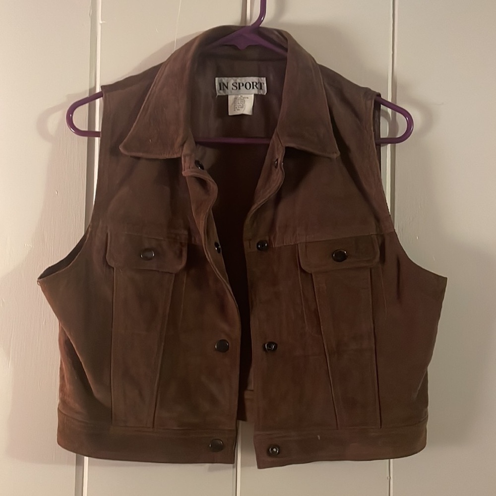 VINTAGE IN SPORT brown leather vest size M/L